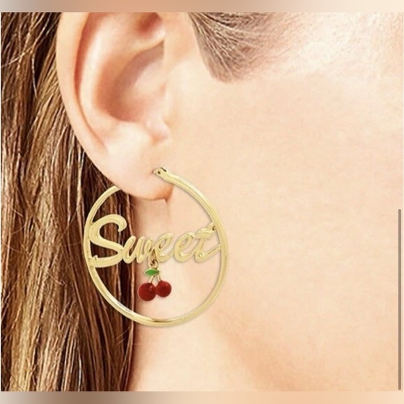 NEW Betsey Johnson Gold Red Sweet Cherry Hoop Earrings - Picture 1 of 8